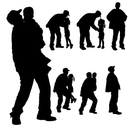 Vector silhouette of an elderly man with a child.のイラスト素材