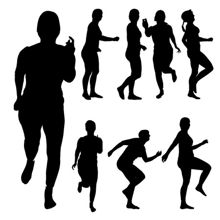 Vector silhouette of a woman who practices on white background. のイラスト素材