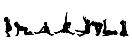 Vector silhouette of little girls who practice.のイラスト素材