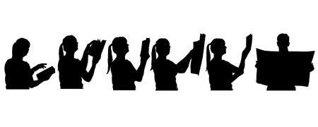 Vector silhouette of people in different situations.のイラスト素材