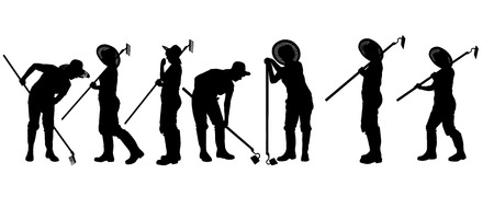 Vector silhouette of a gardener on white background. のイラスト素材