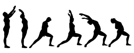 Vector silhouette of a woman who practices on white background. のイラスト素材