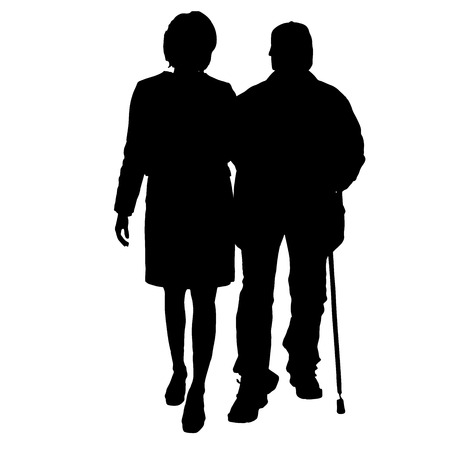 Vector silhouette of old people on a white background. のイラスト素材