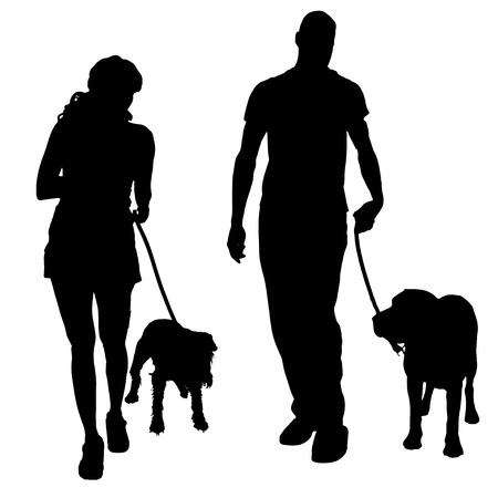 Vector silhouette of a people with a dog.のイラスト素材