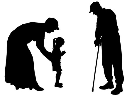 Vector silhouette of family on white background.のイラスト素材