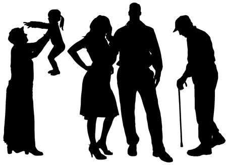 Vector silhouette of family on white background.のイラスト素材