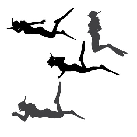 Vector silhouette of a woman with flippers and a snorkel.のイラスト素材