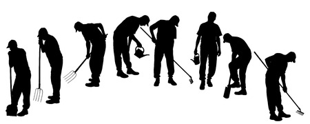 silhouette of a man with garden tools.のイラスト素材
