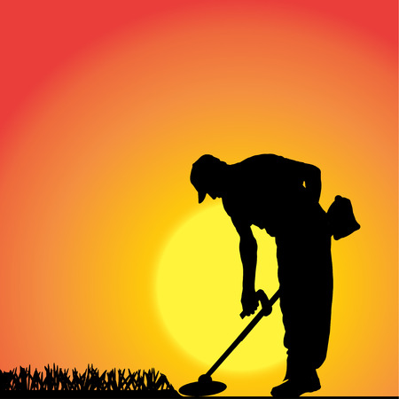 silhouette of a man working in the garden.のイラスト素材