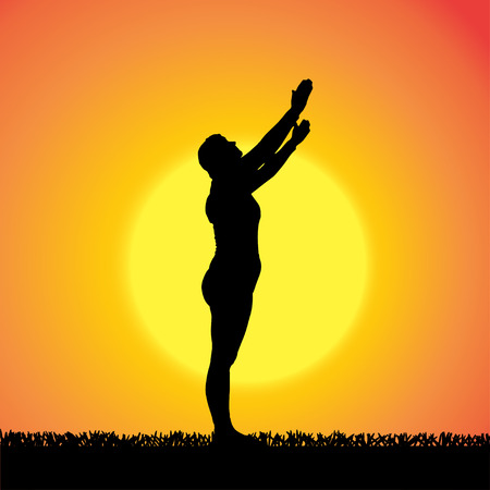 silhouette of woman on a orange background.のイラスト素材
