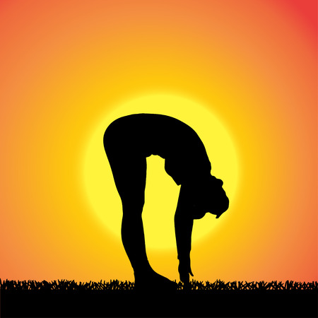 silhouette of woman on a orange background.のイラスト素材