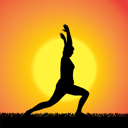 silhouette of woman on a orange background.のイラスト素材