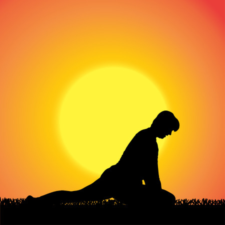 silhouette of woman on a orange background.のイラスト素材