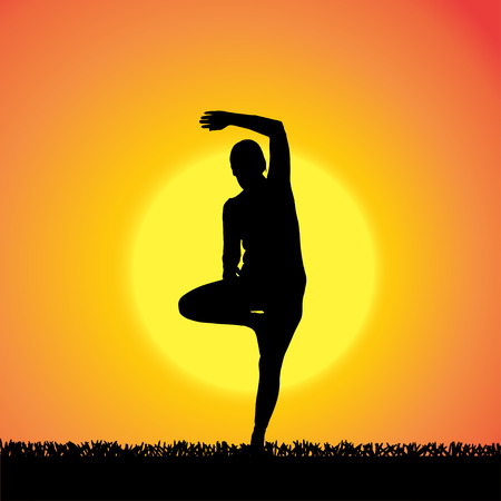 silhouette of woman on a orange background.のイラスト素材