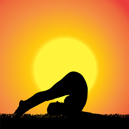 Vector silhouette of woman on a orange background.のイラスト素材