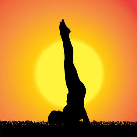 silhouette of woman on a orange background.のイラスト素材