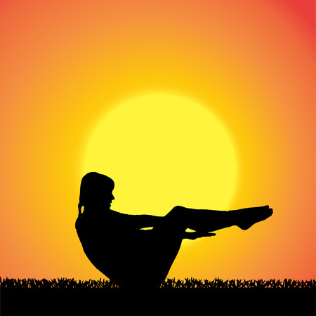 silhouette of woman on a orange background.のイラスト素材