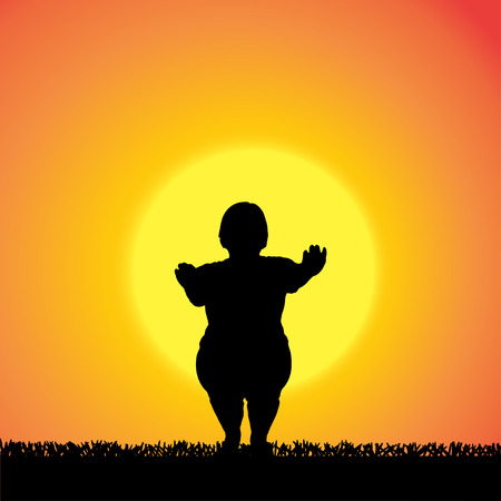 silhouette of woman on a orange background.のイラスト素材
