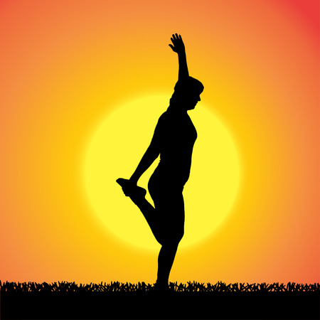 silhouette of woman on a orange background.のイラスト素材