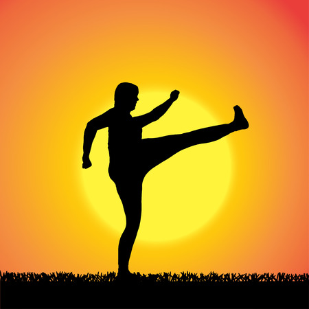 silhouette of woman on a orange background.のイラスト素材