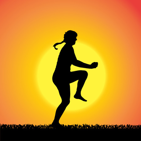 silhouette of woman on a orange background.のイラスト素材