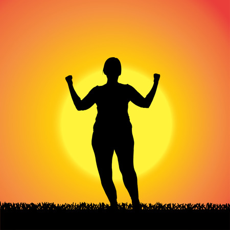 silhouette of woman who dance at sunset.のイラスト素材