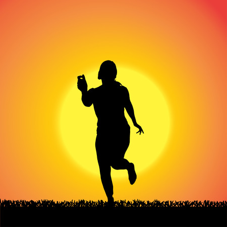silhouette of woman on a orange background.のイラスト素材