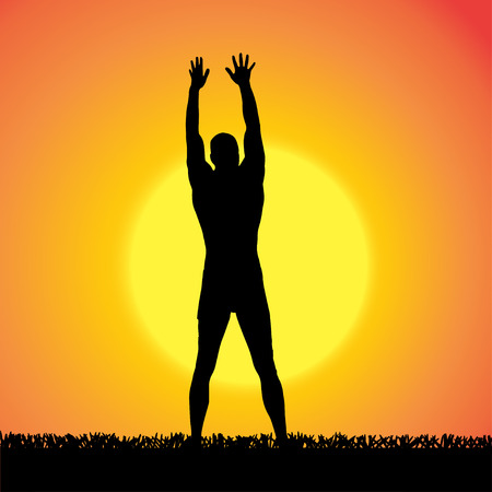 silhouette of a man who practices at sunset. のイラスト素材