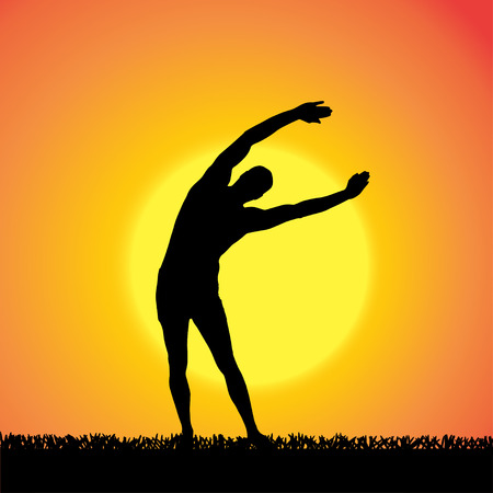 silhouette of a man who practices at sunset. のイラスト素材