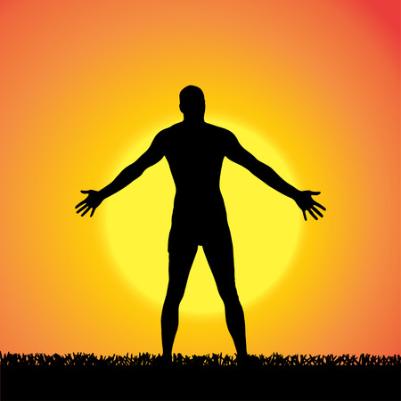 silhouette of a man who practices at sunset. のイラスト素材