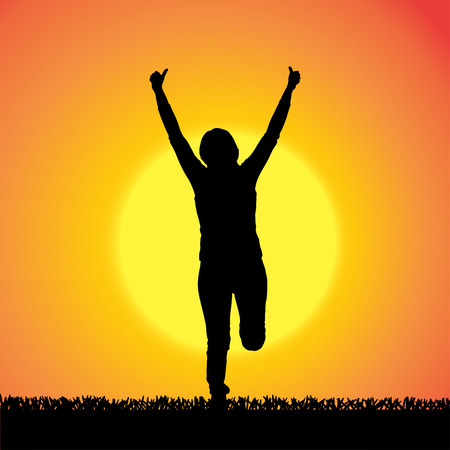 silhouette of woman who dance at sunset.のイラスト素材