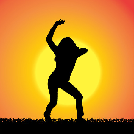 silhouette of woman who dance at sunset.のイラスト素材