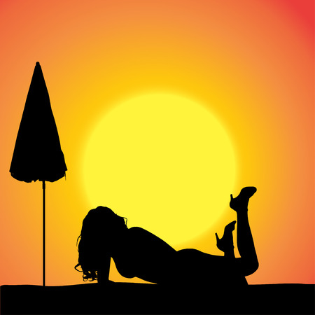 silhouette of a sexy woman on the beach.のイラスト素材