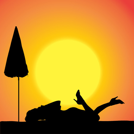 silhouette of a sexy woman on the beach.のイラスト素材
