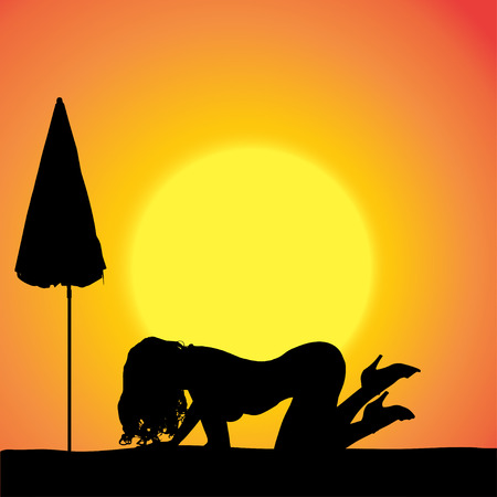 silhouette of a sexy woman on the beach.のイラスト素材