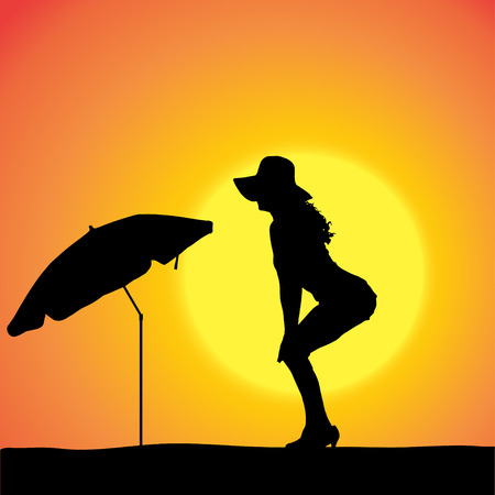silhouette of a sexy woman on the beach.のイラスト素材