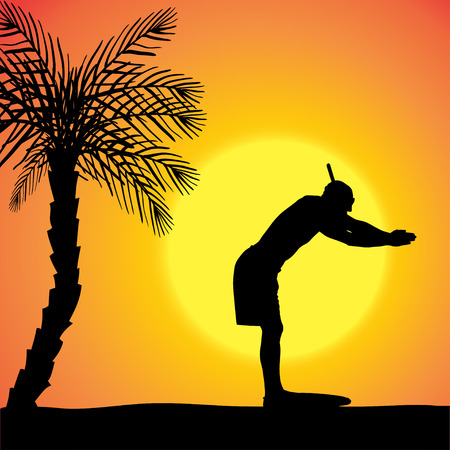 silhouette of a divers at sunset.のイラスト素材