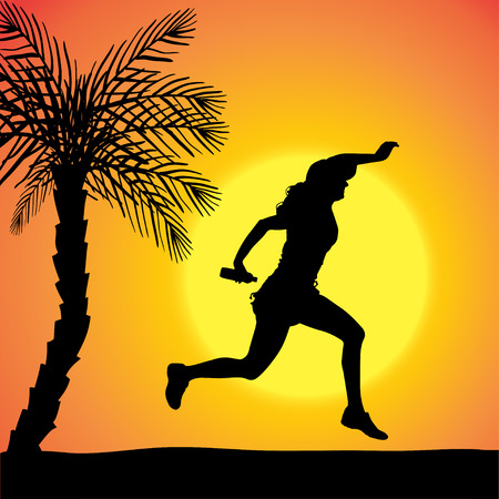silhouette of woman on a orange background.のイラスト素材