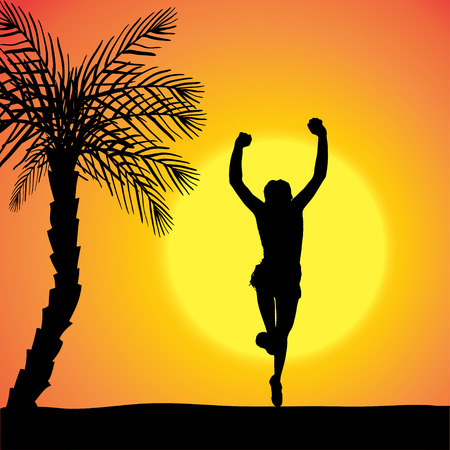 silhouette of woman on a orange background.のイラスト素材