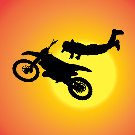 silhouette of extreme jumps on a motorbike.のイラスト素材