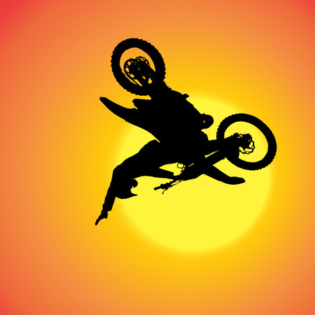 silhouette of extreme jumps on a motorbike.のイラスト素材