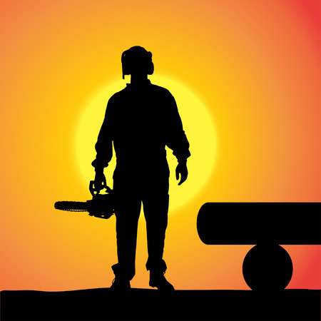 silhouette of a man working with tools at sunset.のイラスト素材