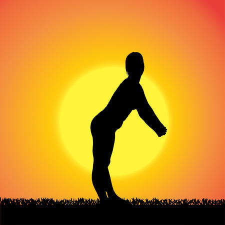 silhouette of woman who dance at sunset.のイラスト素材