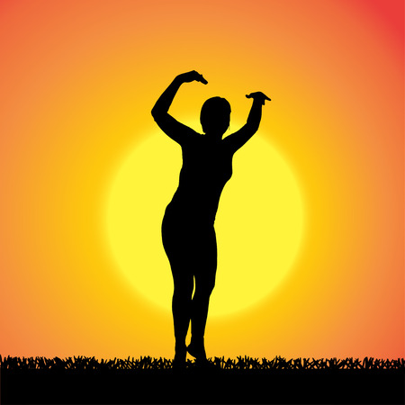 silhouette of woman on a orange background.のイラスト素材