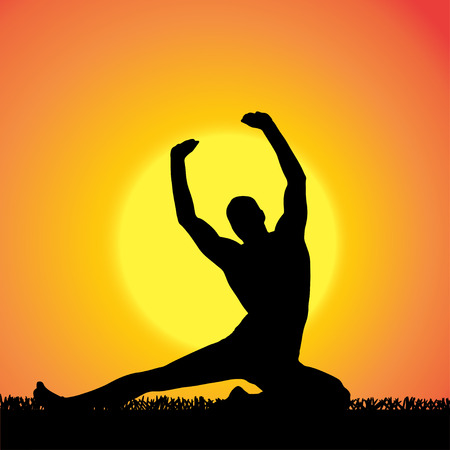silhouette of a man who practices at sunset. のイラスト素材