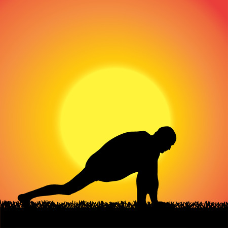 silhouette of a man who practices at sunset. のイラスト素材