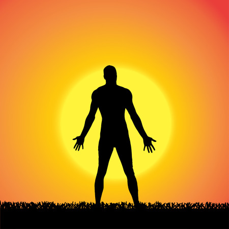 silhouette of a man who practices at sunset. のイラスト素材