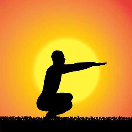 silhouette of a man who practices at sunset. のイラスト素材