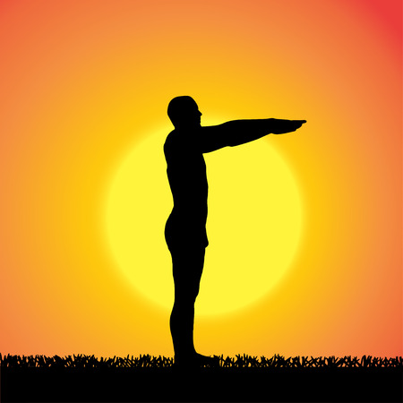 silhouette of a man who practices at sunset. のイラスト素材