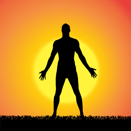 silhouette of a man who practices at sunset. のイラスト素材